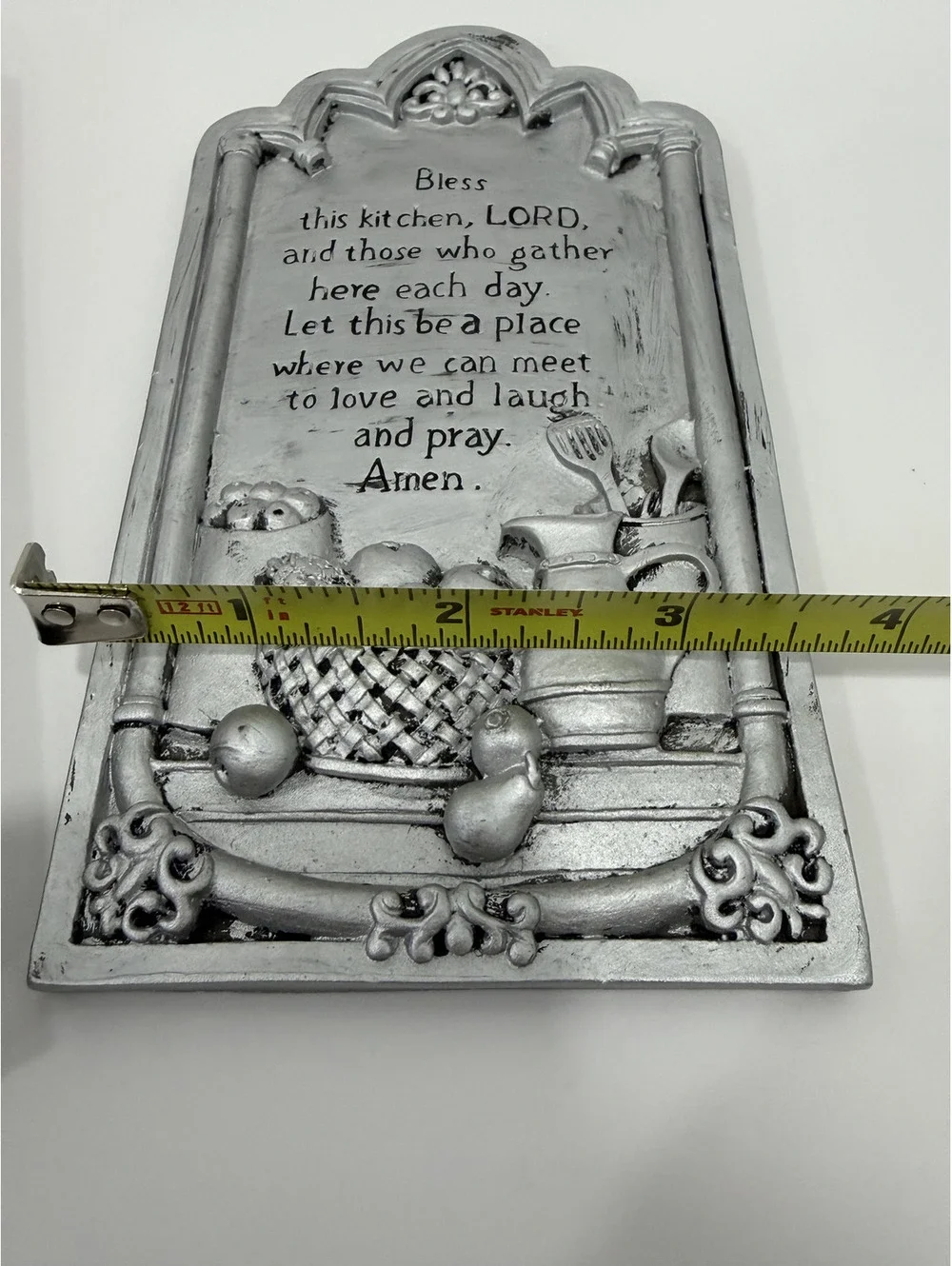 ABBEY Press Wall Plaque Kitchen Prayer Pewter Silver Color 3D Design NWT